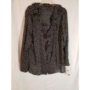 Women's Signature Jones NY Black Polka Dot Long Sleeve Top Size 2X